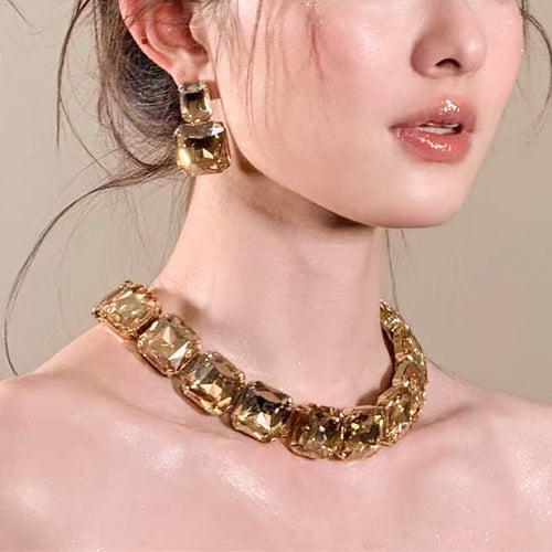 Western Personality Statement Rhinestone Gem Choker Women Wedding Banquet Gown Accessory Light Luxury Elegant Necklace Bead Collar