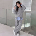 Girls' Faux Layered Plaid Hoodie & Wide-Leg Pants Set