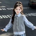 Girls' Korean Knit Vest Shirt Tank Jeans Three-Piece Set