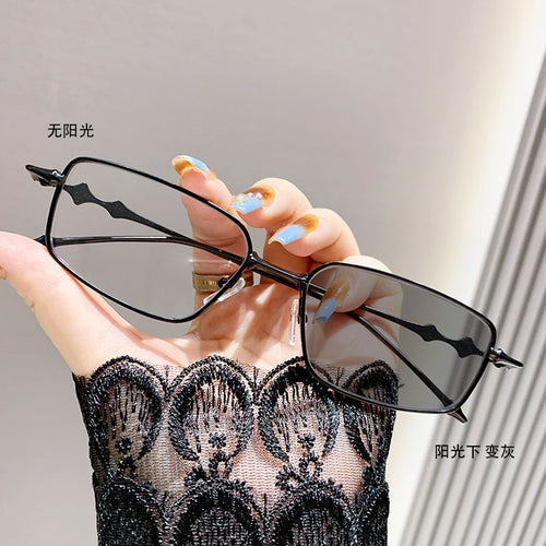 Photochromic Anti-Blue-Light Glasses Fashionable Metal Plano Influencer Student Style No Rx Frame Small Square Frame Plano
