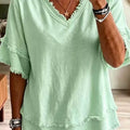 Summer Casual Short Sleeve V-Neck Loose Frayed Shirt