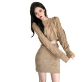 Relaxed Knit Wool Long Sleeve High Waist Fitted Sweater + Short Skirt + Skirt 2-Piece Set