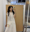 Summer Korean Artistic Ramie Mini Flutter Sleeve Stand Collar Diagonal Placket Lightweight Shirt