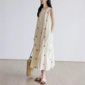 Embroidered Sleeveless A-Line Dress, Princess Style Vacation Long Dress