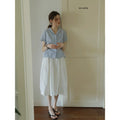 Summer Office French Short Sleeve Sailor Collar Striped Shirt