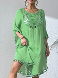 Beach Cover-Up Dress, Crochet Panel Fringe Bikini Cover