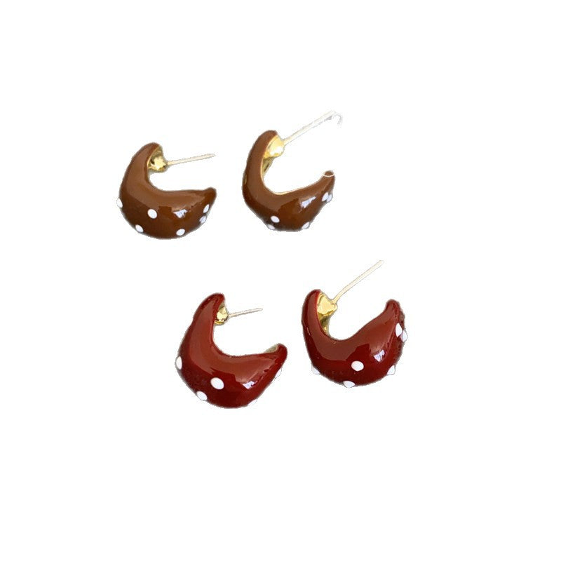 Cute Polka Dot C-Shaped Stud Earrings - view 5