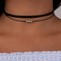 Western Personality Minimalist Leather Wax Cord Silver Plated Bead chocker Choker Double-Layer Necklace Bead Collar N5955