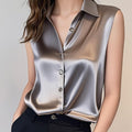 Women's Summer Professional French Acetate Satin Sleeveless Shirt 2026 - Gray