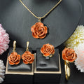 Western 18K Gold Overseas 3D Romantic Rose Flower Personality Necklace Bracelet Set Earrings Ring Knot Wedding Banquet Set