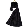Fall Gentle Lantern Sleeve Crew Neck High Waist Fitted Shirt + Skirt Set