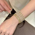 Vintage Imitation Pearl Multi-Layer Bangle Light Luxury Retro Elegant Bracelet Niche Unique Design Detail Hand Jewelry