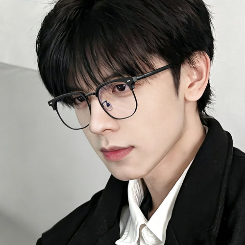 Prescription Glasses Browline Frame Anti-Blue Plano Retro Frame Men Formal Casual Trendy Tech Prescription Sunglasses