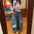 Fall Designer Embroidered Loose Wide Leg Pants