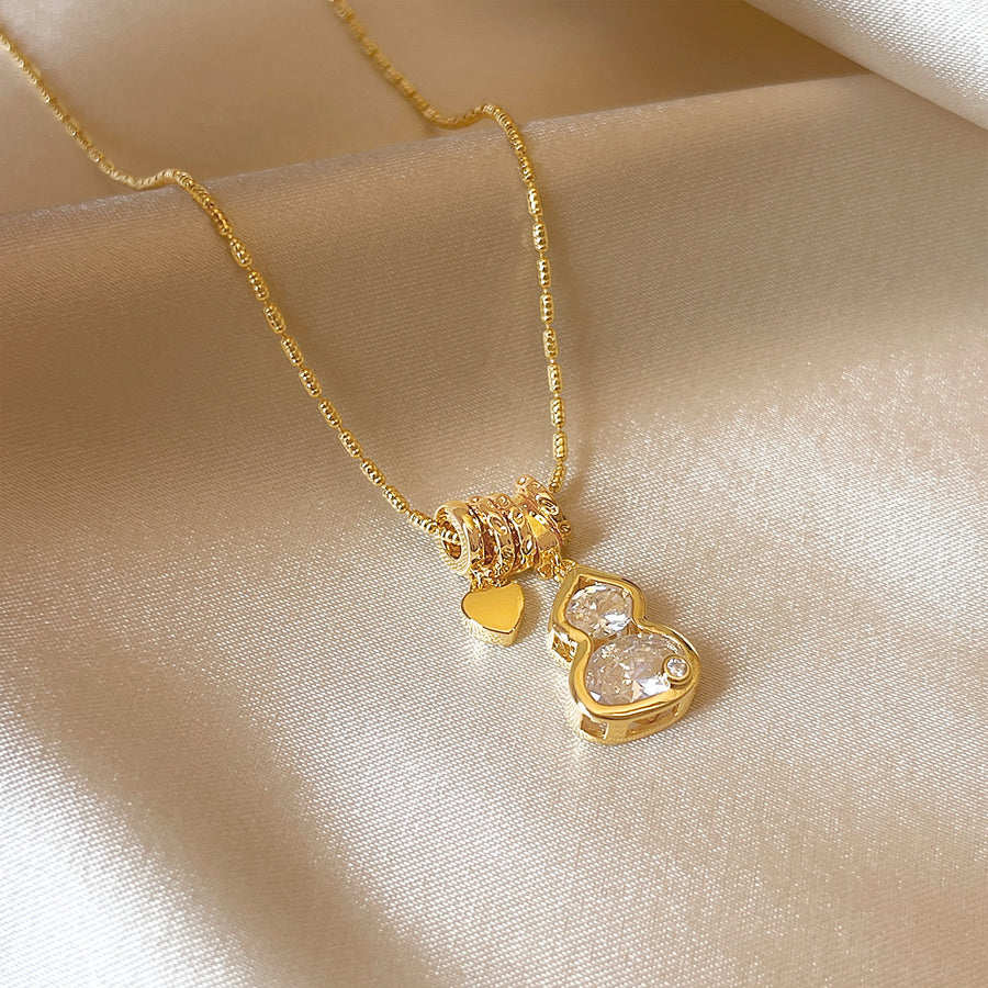 18K Gold-Plated Zircon Gourd Pendant Necklace - view 4