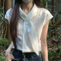 Summer Office French Mini Flutter Sleeve Short Sleeve Loose Shirt