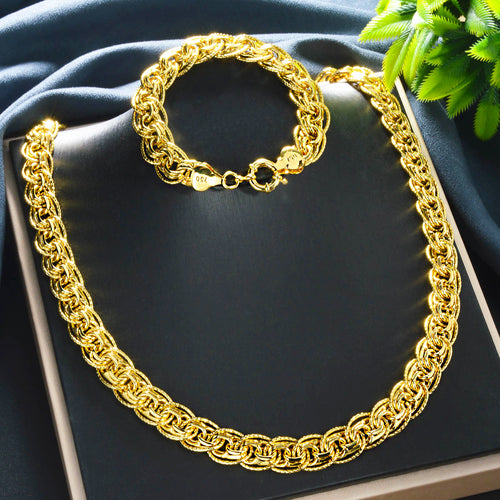 Statement Earth Luxury Cuban Chain Piece Ring Round Band Clasp Export Western Hip-Hop Bold Necklace Bracelet Set