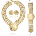 Middle East Accessory Gold Plated Necklace Earrings Set Bracelet Set Round Brand Portrait Pendant Slub Chain Women Jewelry
