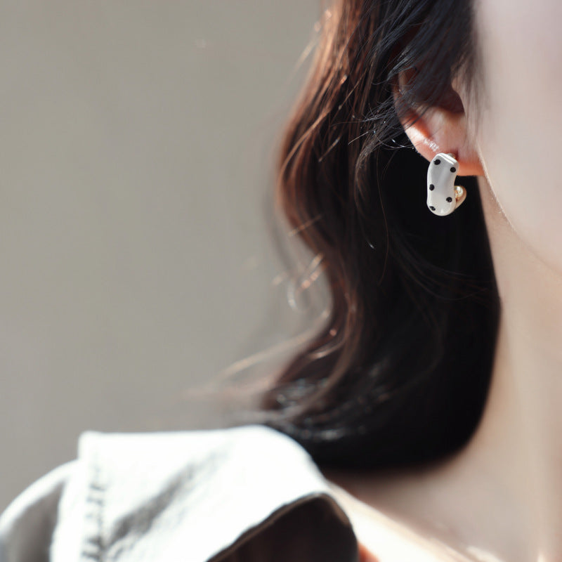 Korean Enamel Polka Dot Round Stud Earrings - view 4