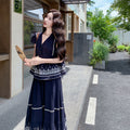 Women's Summer Retro Casual Embroidered Lightweight Skirt Set 2026 - Navy