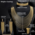 Overseas Fashionable 18K Metal Fringe Premium Necklace Bracelet Set Earrings Ring Wedding Women Jewelry Set