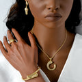 Overseas Export Western Vintage Breeze Open End Bangle Full Diamond Necklace Earrings Set Ring Bracelet Set Personality Jewelry Women Wholesale
