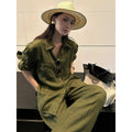 Spring Old Money Office V-Neck Sun-Protection Top + Shirt + Pants 2-Piece Set