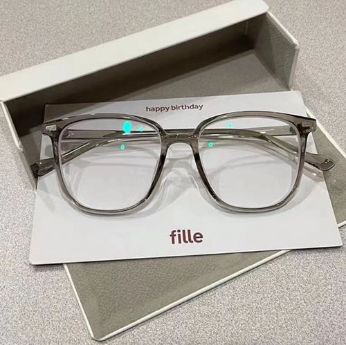 Prescription Korean Anti-Blue Plano Glasses Big Face Bare Face Slender Glasses Influencer Square PC Frame Finish Item Prescription Sunglasses