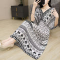 Women's Chinese French Short Sleeve V-Neck Printed Dress + Skirt 2026 - 1-1#