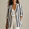 Women's Vacation Casual Long Sleeve Striped Loose Blazer 2026 - Gray