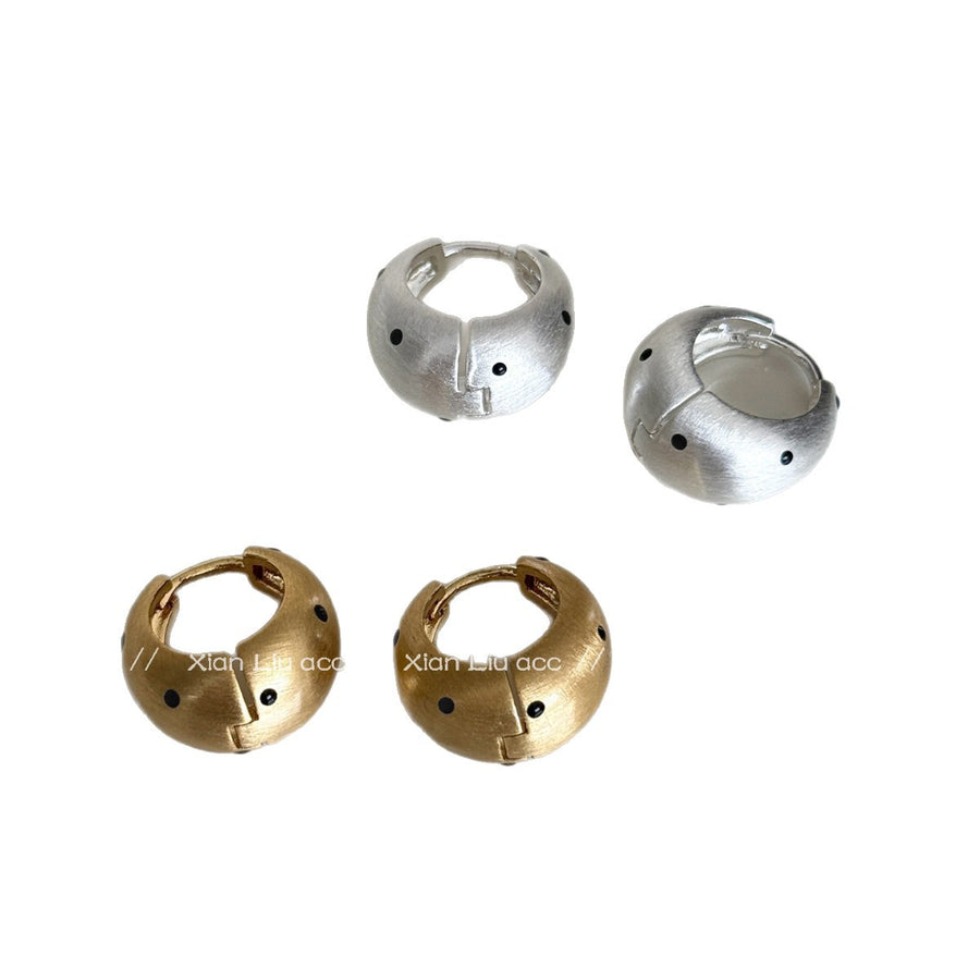Brushed Metal Polka Dot Huggie Earrings - view 5