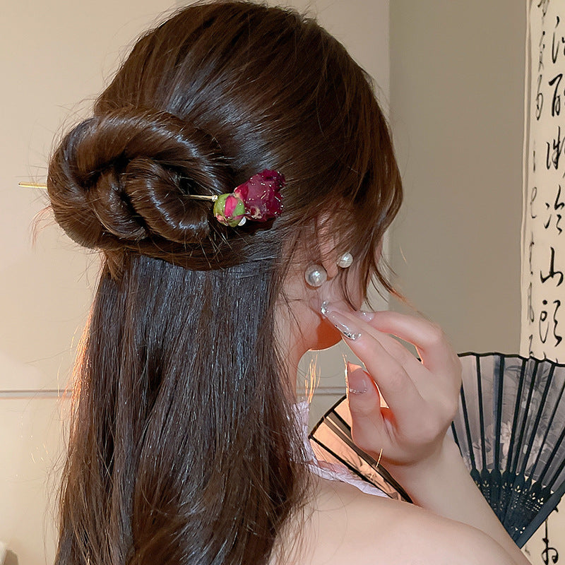 Vintage Rose Pearl Hair Stick - view 3