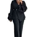 Formal Long Sleeve Lace Trim Pants 2-Piece Set