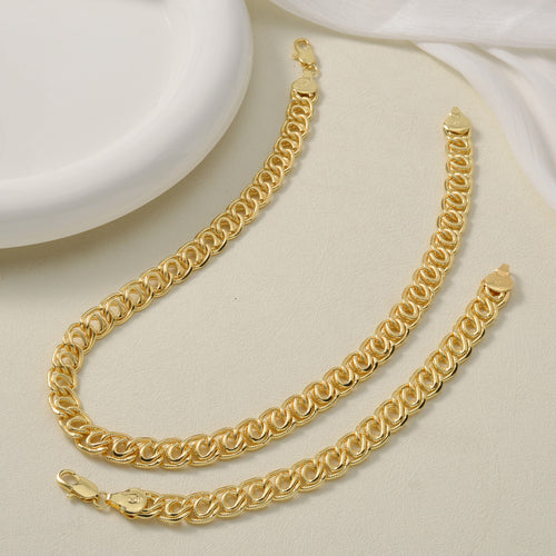 EU/US Import Retro Thickened Thick Matte Bronze Ba Side Fit Chain Coated 18K Gold Trendy Light Luxury Necklace Bracelet Set