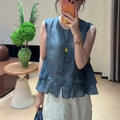 Summer Korean Youthful Sleeveless Patchwork Ruffle Shirt + Tank Top