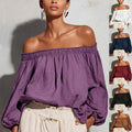 Casual Linen Cotton Lantern Sleeve Off-Shoulder Lantern Shirt