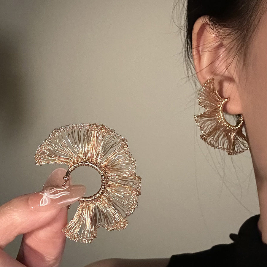 Woven Round Textured Stud Earrings - view 6