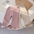Girls' Solid Flared Pants with Lace Trim - Fall