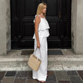 Summer Casual Fashion Ramie Linen Cotton Flutter Sleeve Wide Leg Pants + Top 2-Piece Set