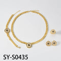 Overseas Middle East Fashionable Geometric Round Rhinestone Pendant Necklace Bracelet Set Earrings Ring Women Banquet Set