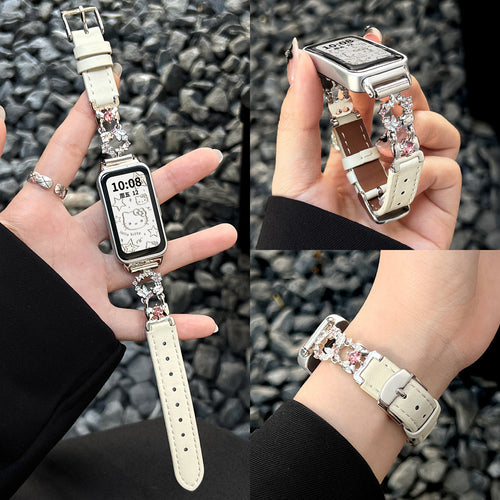 Fits Huawei Band 11 Watch Band Creative New 11pro Metal Rhinestone Spliced Leather 10 / 9 / 8nfc Wrist Strap Women