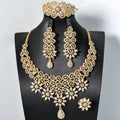Overseas Dubai Gold Flower Cutout Full Diamond Teardrop Necklace Bracelet Set Ring Earrings Luxury Jewelry Set Women