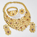 Dubai Overseas 18K Gold Necklace Earrings Set Bracelet Ring Net Bead Strand Rhinestone India Ni Day Profit Asia Jewelry Set