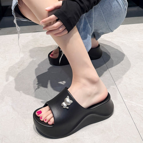 时尚百搭纯色简单厚底夏季拖鞋女生厚底5.5增高外穿沙滩新款凉拖