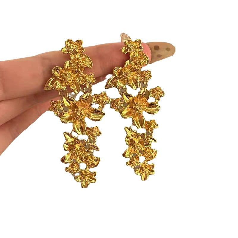 French Gold Butterfly Flower Stud Earrings - view 5