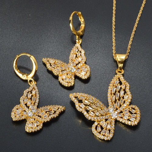 Western High-End Designer Quality Fashionable Butterfly Crystal Jewelry 2-Pc Set Light Luxury Bracelet Fashionable Versatile