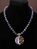 Vintage Dream Net Moon Necklace Niche Fashionable Heavy-Duty Versatile Pendant Two-Tone Round Crystal Necklace