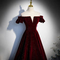 Burgundy Velvet Off-Shoulder Gown - Piano Performance Host Bridal Toasting Dress