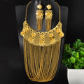 18k Gold Plated Dubai Middle East Wedding Party Flower Cutout Long Fringe Necklace Earrings Set Overseas Factory