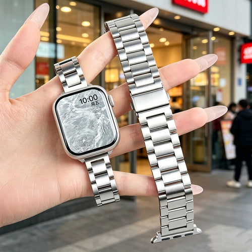 Fits Apple Band apple11 Band 3 Bead Chain Style Precision Steel iwatch10 Metal Couples Men Watch Band